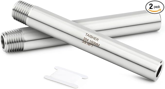 TAISHER 2PCS 304 Stainless Steel Pipe Fittings, 3/8" NPT Male Threaded, 6" Length Weld Nipple Cast Pipe