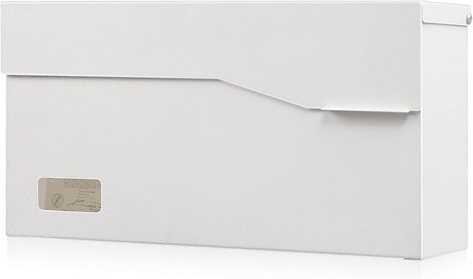 xydled Mailbox Wall Mount Door Mailboxes for Outside, Large Steel Hanging Metal Mailbox, Modern Post Box Package Parcel Drop Box for House Home, Textured White, 14.56''x7.1''x4''