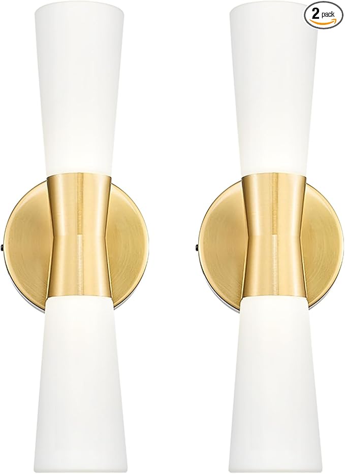 kudos Bathroom Sconces Set of 2,16inches Gold Wall Sconces, Modern Bathroom Light Fixtures with Milk White Glass, Dimmerable 3000K/4000K/5000K for Bedroom Hallway, KDVL13-GD-2PK