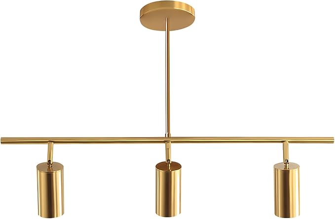 KCO Lighting Linear Pendant Light Ceiling Track Spotlight Gold 3-Light with Rods Adjustable Hanging Lighting Fixture for Dining Room Kitchen
