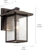 Kichler Capanna 13.25" Outdoor Wall Light in Olde Bronze®, 1-Light Exterior Wall Sconce Porch Light with Clear Water Glass, (13.25" H x 8.5" W), 49925OZ