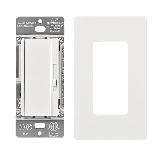 0-10V LED Dimmer Switch for 0-10V Dimmable LED Lights, Single-Pole or 3-Way, Wallplate Included, ETL Listed