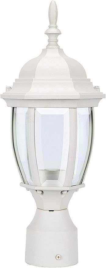 LIT-PaTH Outdoor Post Lighting Fixture Pole Lantern, E26 Medium Base Max 60W, Aluminum Housing Plus Glass, Matte White Finish, 1-Pack