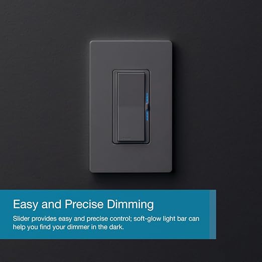 Lutron Diva Smart Dimmer Light Switch for Caseta Lighting (Lutron Smart Hub Required), for LED Lights, 150W, Single-Pole/3-Way, No Neutral, Gray (DVRF-6L-GR)