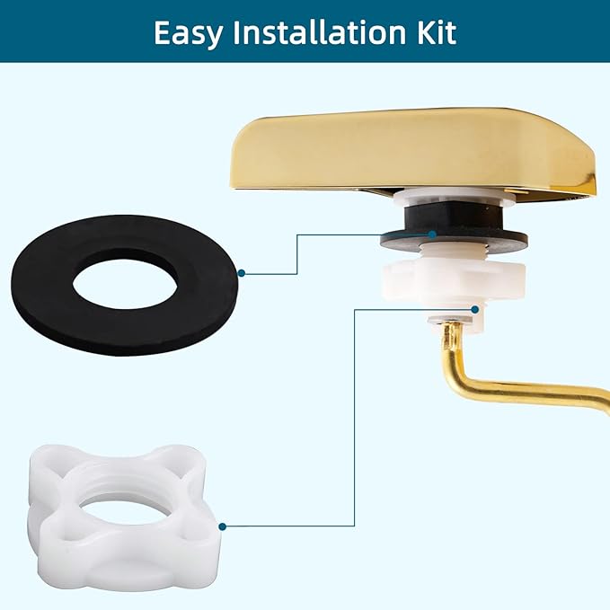 2Pack Universal Side Mount Toilet Handle Replacement Kit Compatible with Kohler K-GP30324-CP/Glacier Bay Toilet with Flapper Chains, Metal Toilet Flusher Lever, Shiny Gold