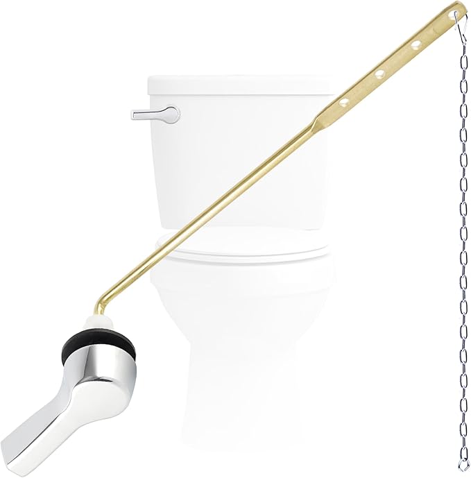 Hygie Rinse Metal Toilet Handle Lever Flush Replacement, Universal Front Mount Toilet Handle Compatible with TOTO/Glacier Bay/Gerber, with Stainless Steel Flapper Chains, Toilet Repair Kit, Chrome