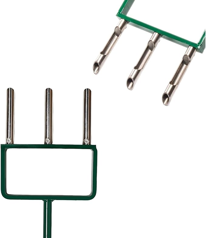 Lawn Aerator, Push Core Aerator Lawn Tool, Stainless Steel 3-Corer Hand Aeration – Manual Yard Plug Aerator for Compacted Garden Soil, Garden Care, Gardening Core Aeration Tool