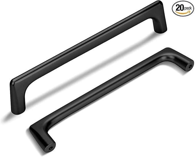 20 Pack 6.3 Inch(160mm) Hole Center Matte Black Modern Drawer Pulls Timeless Cabinet Pull Handle Vanity Pull Handle Classic Kitchen Cabinet Hardware, Screws Included, M-Black(6.3x20)