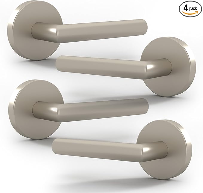 Mega Handles Ronn Dummy Door Handles - 4 Pack Heavy Duty Brushed Nickel Door Handles, Non-Turning Door Handle for Closet & French Doors, Single Side, Fits All Standard Doors - Satin Nickel
