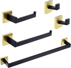 TRUSTMI Contemporary 5-Pieces Bathroom Hardware Set Stainless Steel Towel Bar Accessories Wall Mounted, Matte Black and Brushed Gold