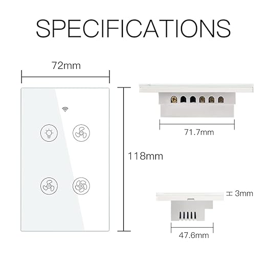 MoesGo WiFi RF Smart Ceiling Fan Light Switch, Work with Smart Life/Tuya APP, Control Speed Control Alexa and Google Home Compatible White
