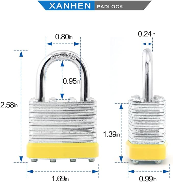 Keyed Alike Laminated Steel Padlocks with Normal Shackle for Sheds, Fences & Lockers (2-Pack)