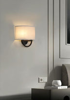 Yosoan 2-Light Linen Fabric Cloth Boho Wall Sconce Hallway Fixture Light, Dual Indoor Hardwired Vanity Vintage Wall Mount Lighting Semicircle Fabric Lamp Shade for Bedroom Stairwell Study Gallery