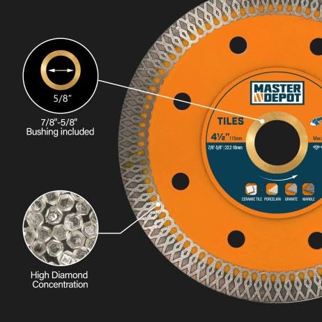 4.5 Inch Ultra-Thin Turbo Mesh Diamond Blade for Porcelain, Ceramic, Marble, Granite Cutting, 2 Pack for Handheld and Angle Grinders, Dry and Wet Use