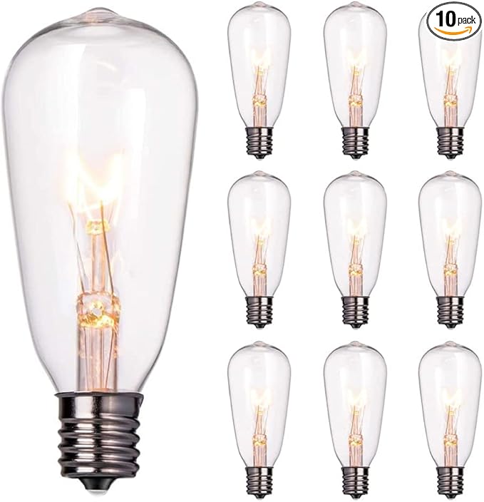 10 Pack Replacement Light Bulbs Outdoor, 7W ST40 Clear Edison Replacement Bulbs for Outdoor String Lights, E17 Intermediate Screw Base C9 Vintage Christmas Bulbs, Warm White