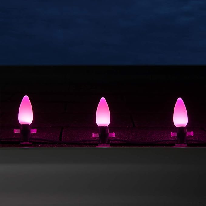 Wintergreen Lighting 25 Pack OptiCore C9 LED Pink Christmas Replacement Bulbs - Vintage Ceramic Style Valentine Lights, E17 Base (Smooth)