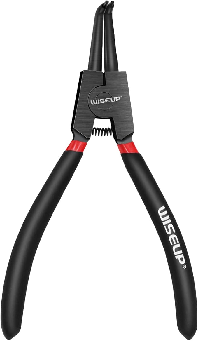 WISEUP Circlip Pliers 7 inch, Bent External Tips (Tip Diameter 1/20") Snap Ring Pliers Heavy Duty for C Clip Remover Retaining