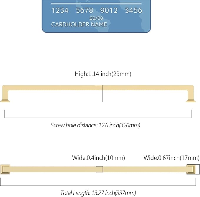 FILTA 12.6 Inch(320mm) Hole Centers Gold Cabinet Handles(Set of 6),Gold Cabinet Pulls Zinc Alloy Kitchen Cabinet Pulls Cabinet Hardware for Cabinets Cupboard Drawer