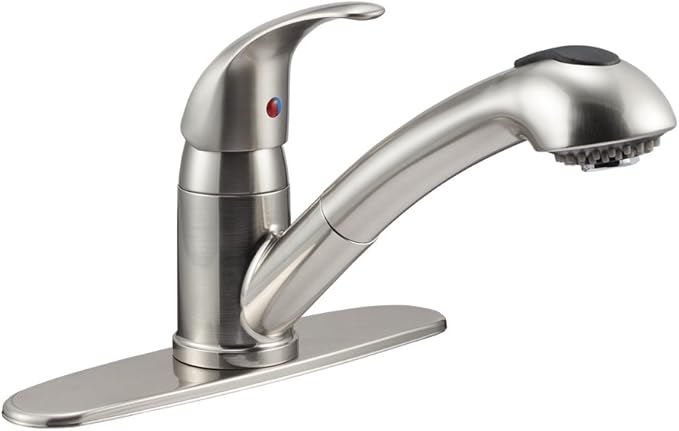 Dura Faucet DF-NMK852-SN RV Pull-Out Swivel Single Handle Kitchen Sink Faucet - One-Hole (Brushed Satin Nickel)