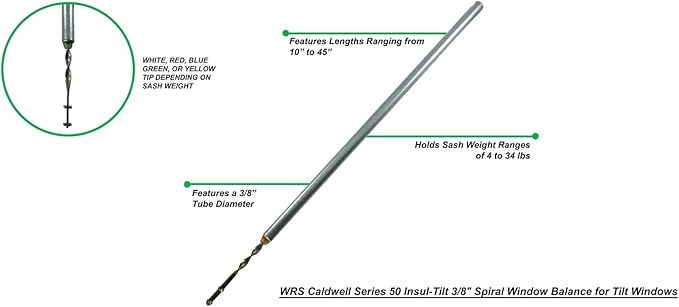 WRS Caldwell Series 50 Spiral Balance for Tilt Windows-3/8", 35" Length, Yellow Tip(24-34 lbs)-Durable Laser Welded Aluminum Tube for Smooth Window Operation in Residential & Commercial Tilt Windows