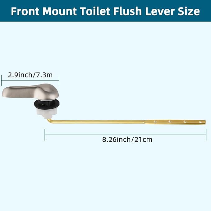 Hygie Rinse Metal Toilet Handle Replacement Kit Universal Front Mount Fit, Toilet Lever Compatible with American Standard/Glacier Bay/Gerber, Toilet Flush Handle with Flapper Chain, Brushed Nickel