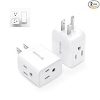TROND Multi Plug Wall Outlet Extender - 2 Pack Electrical 3 Way Plug Extension Outlet Splitter Adapter, Small Multiple Wall Expander for Home Office Dorm Room Cruise Ship Travel Essentials, White