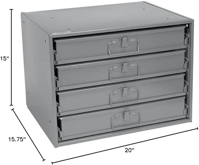 Global Industrial Durham Steel Compartment Box Rack with 4 Adjustable Divider Compartment Boxes, 20 x 15-3/4 x 15