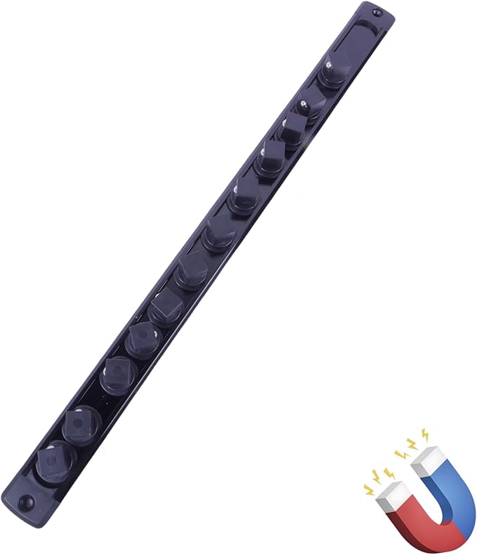 Magnetic Socket Holder Organizer Set:1/2-Inch Drive Socket Trays Socket, 360° Swivel 12 Clips Socket Holder Kit, For Automotive Mechanic Garage (Black)