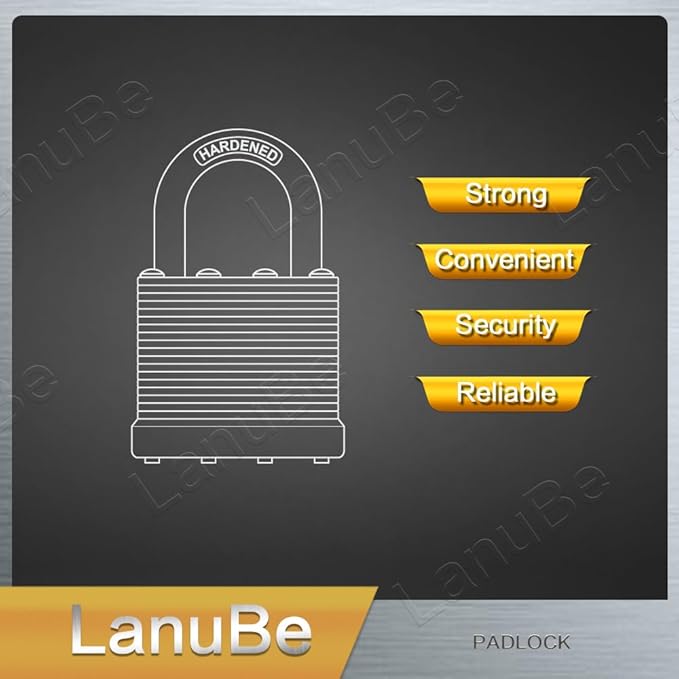 LanuBe Lock Laminated keyed Padlock (1-9/16", 40mm), keyed Alike Locks, Normal Shackle, Pack of 12…