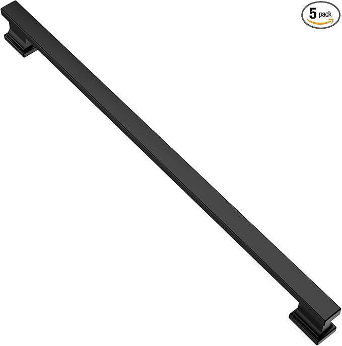 Alzassbg 5 Pack Matt Black Cabinet Pulls, 11-1/3 Inch(288mm) Hole Centers Kitchen Cabinet Handles for Cabinets and Drawers AL3061MB