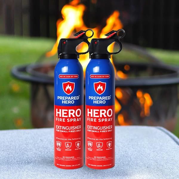Prepared Hero Fire Spray - Mini Fire Extinguishers for House, Car, Garage - Kitchen Small Fire Extinguisher for Home, 100% Organic - Compact, Portable & Easy to Use, Non-Toxic - 1 Pack