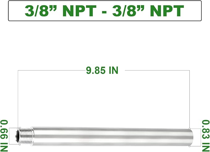 TAISHER 2PCS Stainless Steel Pipe Fittings, 3/8" NPT Male x 3/8" NPT Female Threaded, 10" Length Nipple Cast Pipe