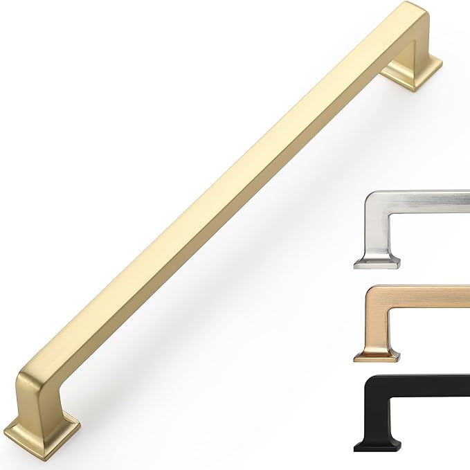 10 Pack 7 Inch Cabinet Handles - Brushed Brass Kitchen Hardware - Gold Pulls