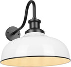 Outdoor Gooseneck Barn Light,16 Inch Dome Outdoor Wall Sconce Farmhouse Exterior Wall Mount Light Vintage Wall Lighting Fixture Industrial Wall Lantern for Porch, Entryway, Garage, RZ007L WH