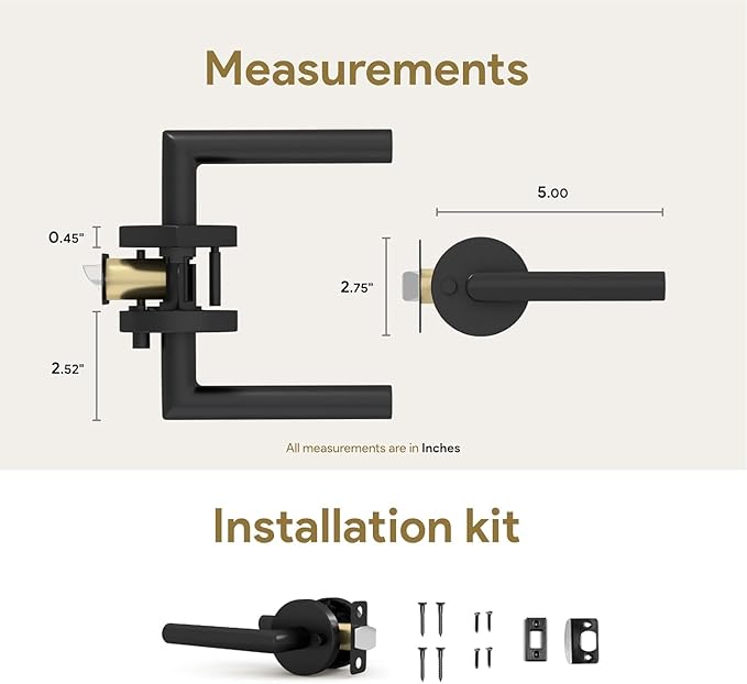 Mega Handles Ronn Privacy Door Handle - 3 Pack Reversible Interior Black Door Handle, Heavy Duty Bed & Bath Door Handles with Privacy Door Lock, Fits All Standard Doors - Matte Black
