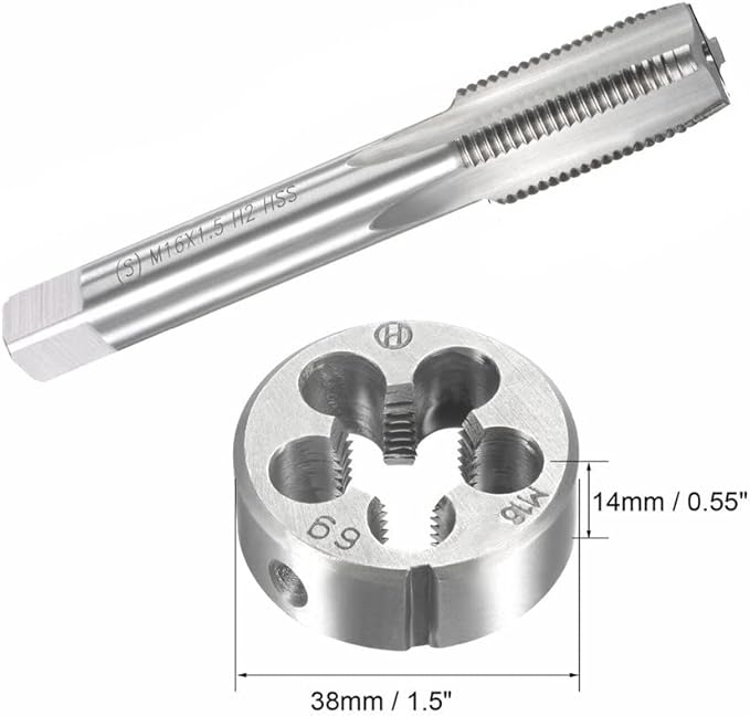 16mm x 1.5 HSS Metric Tap and Die Set Right Hand Thread,Tapping DIY Tool 3pcs (M16 x 1.5mm)