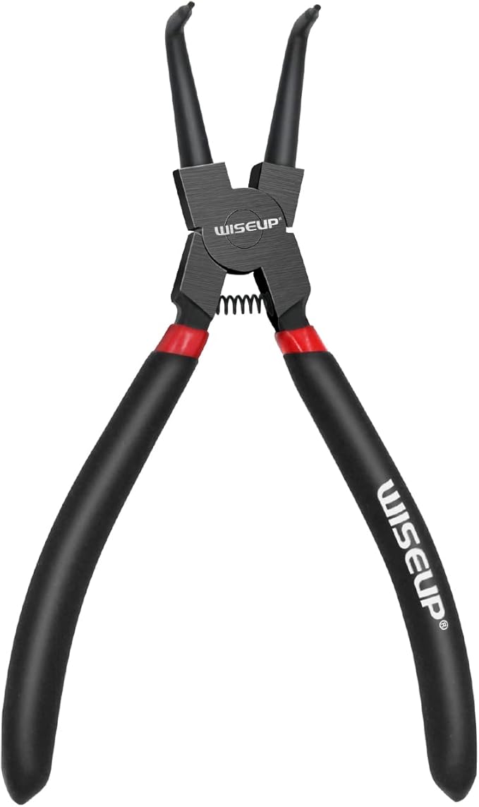 WISEUP Circlip Pliers 7 inch, Bent Internal Tips (Tip Diameter 1/20") Snap Ring Pliers Heavy Duty for C Clip Remover Retaining