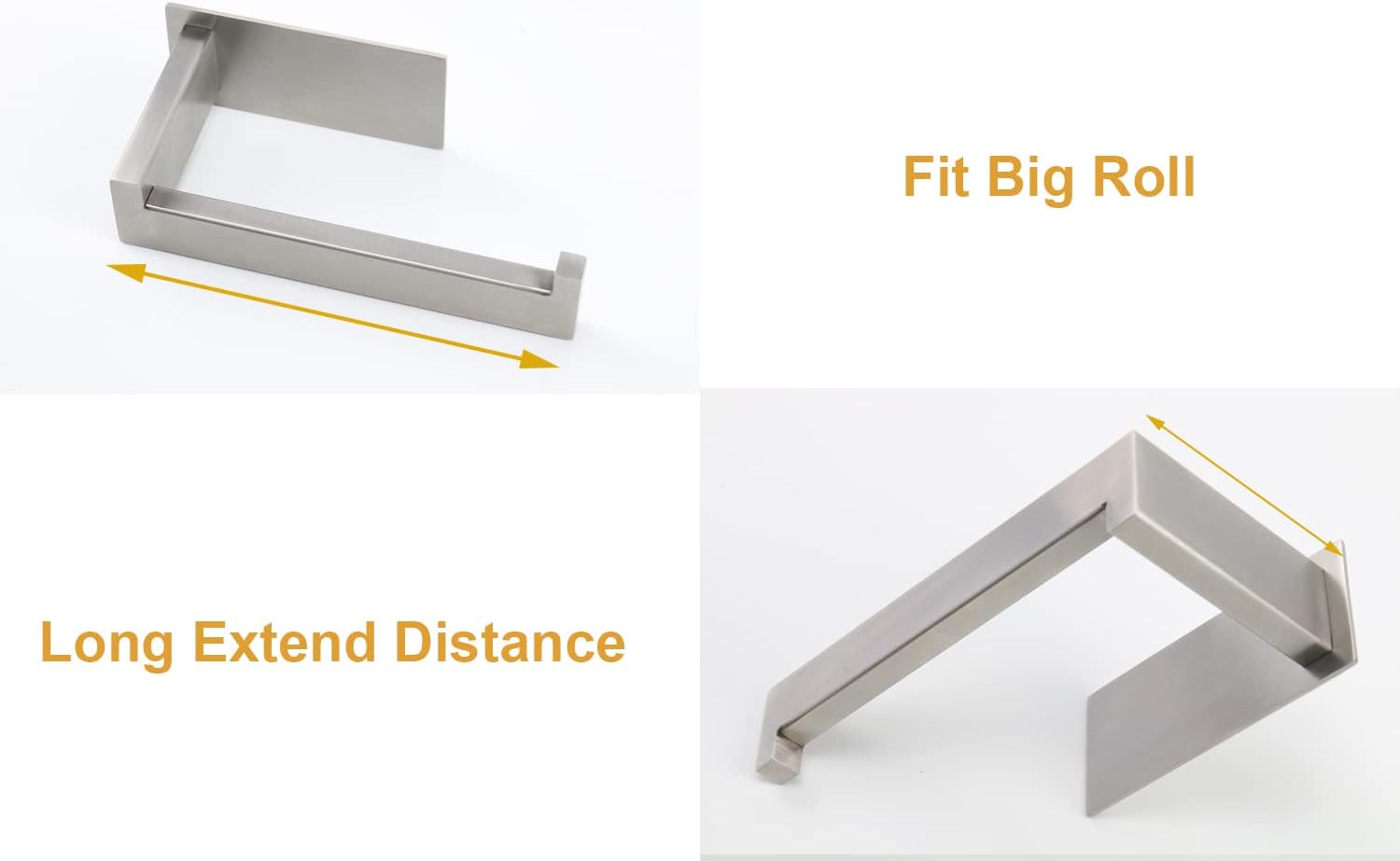 Toilet Paper Holder, Self Adhesive Tissue Holder Stainless Steel Rustproof Paper Roll Holder, No Drilling Easy to Install, Toilet Paper Rack Suitable for Office, Bathroom (Brushed Nickel)