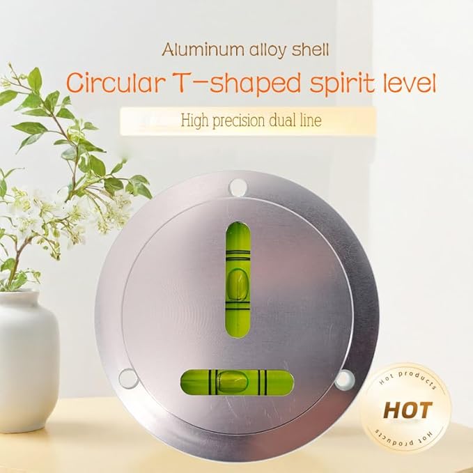 Metal flange circular horizontal bubble T-shaped XY axis bidirectional level, 90mm diameter metal level with mounting hole (Acrylic foam)