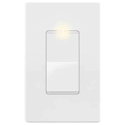 LIDER Minimalist Design Matte Finish Lighted Decorator Switch with Screwless Wall Plate, Frameless Paddle Light Switch with Locator Light, Single Pole, Grounding Screw, 15A 125V, UL Listed, White