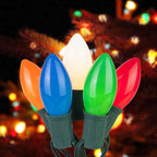 Abeja 25 Pack Multicolor Christmas Lights Replacement Bulbs C9 Vintage Incandescent Ceramic Bulbs E17 Socket Base 7w for Xmas Holiday String Lights Outdoor Indoor Party Decorations