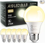 TJOY 6 Pack A19 LED Light Bulbs, 60 Watt Equivalent LED Bulb, Soft Warm White 2700K, Efficient 9W, E26 Standard Base, Non Dimmable Energy Saving Light Bulb, 800LM, 80 CRI, 120V, UL Listed