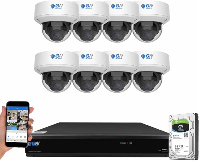 GW Security Cameras System 8CH (3840x2160) HD-TVI 4K CCTV DVR with 8 Weatherproof 8MP 100ft Night Vision UltraHD 4K 2.8-12mm Varifocal Zoom Surveillance Cameras, Email Alert with Snapshot
