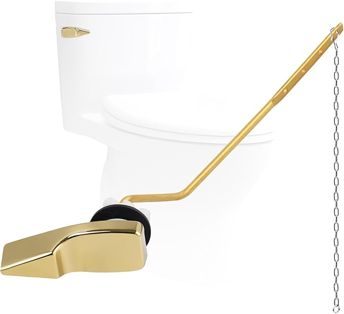 Universal Side Mount Metal Toilet Handle Replacement Kit Compatible with American Standard/Mansfield/Gerber/TOTO/Kohler Toilet, Toilet Tank Flusher Lever with Flapper Chain, Shiny Gold