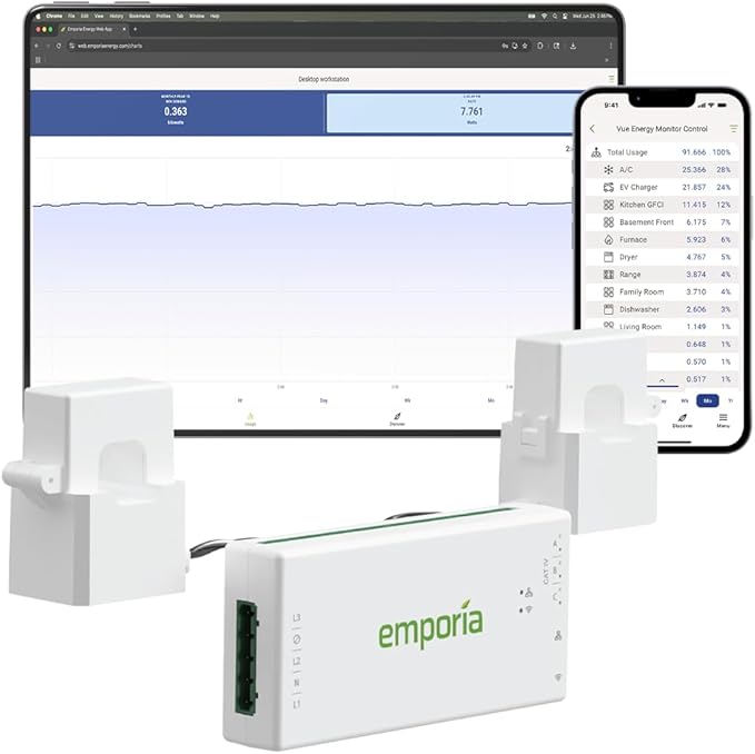 Emporia Vue 3 Home Energy Monitor - Smart Home Automation Module and Real Time Electricity Usage Monitor, Power Consumption Meter, Solar and Net Metering for UL Certified Safe Energy Monitoring