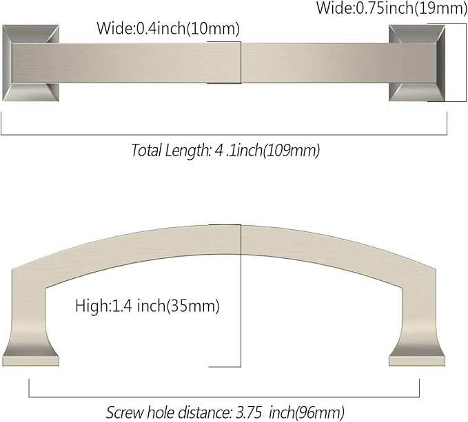 Asidrama 10 Pack 3.75 Inch(96mm) Brushed Satin Nickel Kitchen Cabinet Handles, Cabinet Pulls Kitchen Cabinet Hardware for Cupboard Drawer Pulls