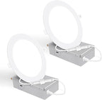 2 Pack 6 Inch Ultra-Thin LED Recessed Ceiling Light with Junction Box, 5000K Daylight, 12W 110W Eqv, Dimmable Canless LED Recessed Light, 1050LM High Brightness Wafer Downlight- ETL&FCC Certified