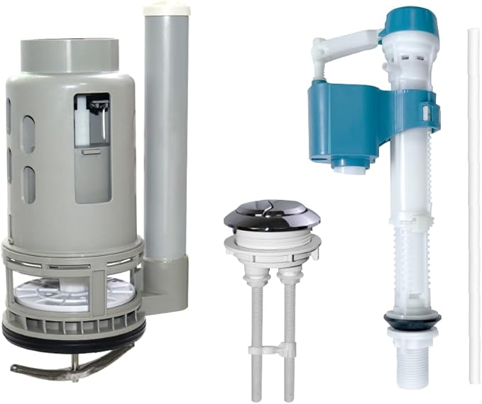 3-Inch Dual Flush Valve Replacement Kit for One Piece Toilet: Include 8" Height Flush Valve, 2.2" Threaded Button, Fill Valve. Fits Tanks 10-13.5" Tall, Drain Holes 3.2-3.6"