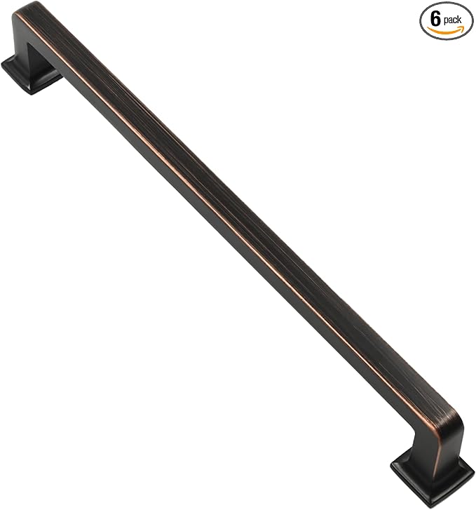 Alzassbg 6 Pack Oil Rubbed Bronze Cabinet Pulls, 8-3/4 Inch(224mm) Hole Centers Cabinet Handles Square Kitchen Hardware for Cabinets AL3046ORB