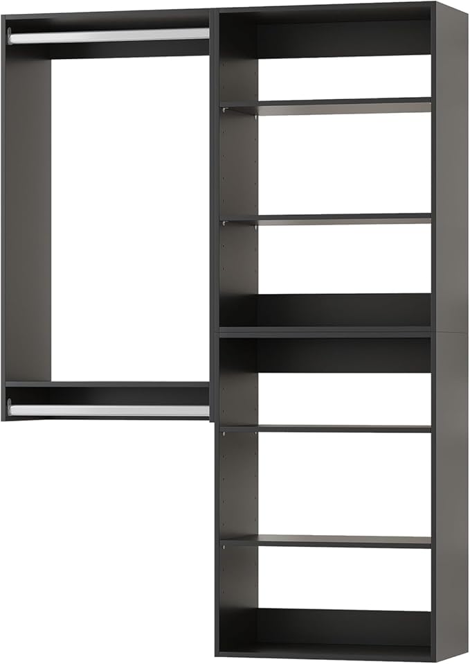 Modular Closet Organizer, 40" Wide Tower System with Hanging, Wooden Tower Storage for Walk-In Closets, Wall-Mounted Wardrobe Organizer Kit, Bedroom, Black